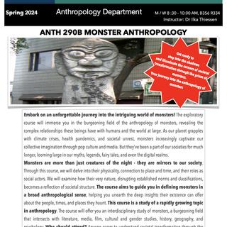 Promo flyer, ANTH 290B Monster Anthropology, S24