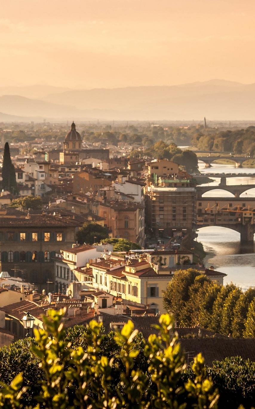 Ponte Vecchio and the neighbouring area in Florence, Italy.